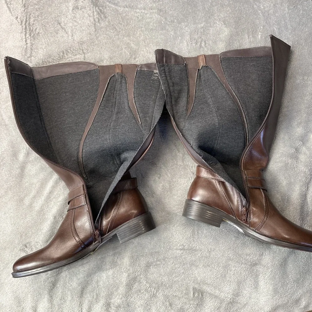 Bussola Style Boots Womens 40 Brown Leather‎ Tall Buckle Zip Riding Winter Boot
